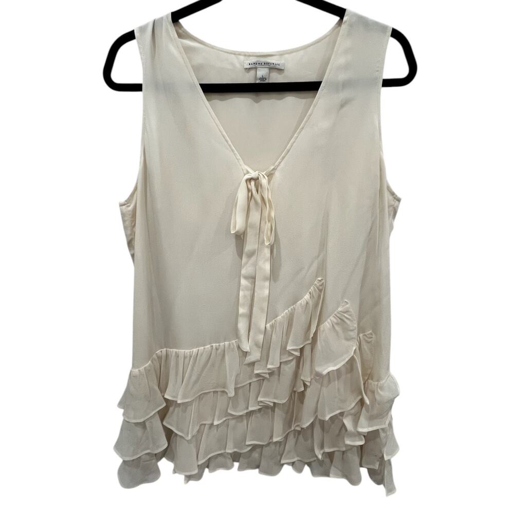 Banana Republic Cream Ruffle Sleeveless V-Neck Blouse